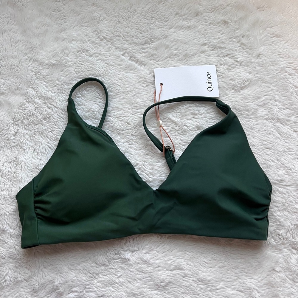 Quince Forest Green Recycled Ruched Triangle‎ Bikini Top ATG001 Size Small NWT
